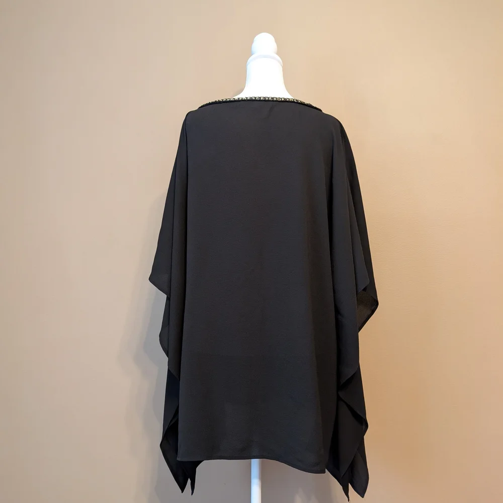 Michael Kors Women's Black Tunic Poncho Gold Chain Neckline Size L/XL